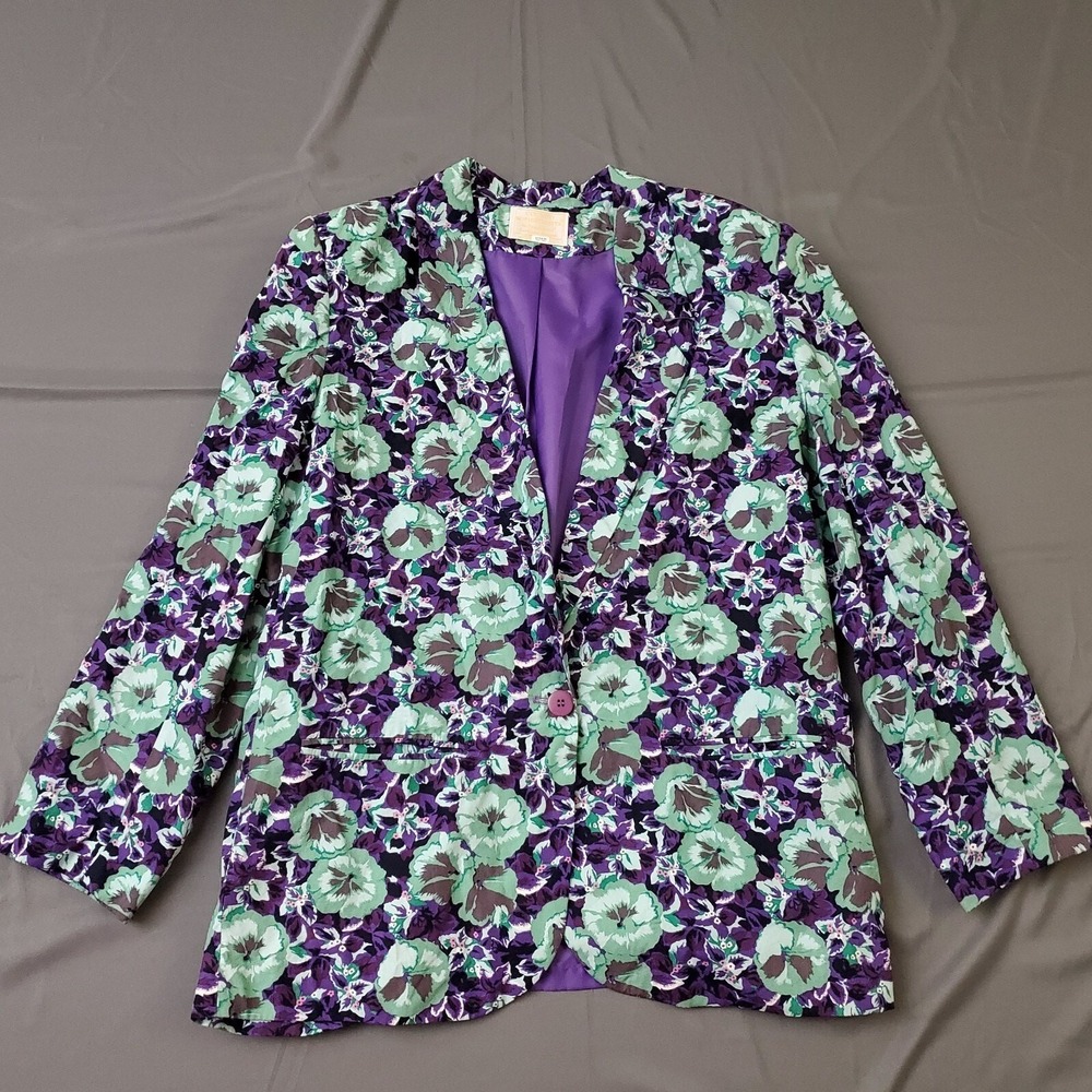 Country Sophisticates by Pendleton Floral Rayon Blazer Purple Green Womens sz 14